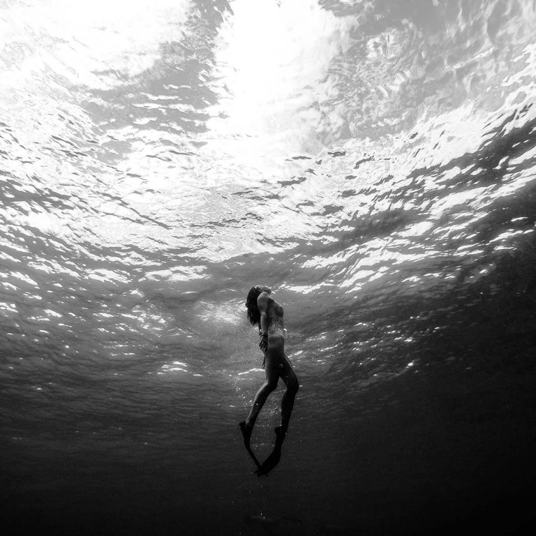 A diver ascending to the surface
