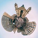 A 360 degree image of buildings in Budapest